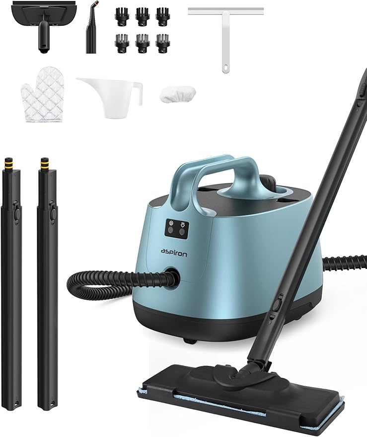 Steam Cleaner, 293°F 58 PSI Powerful Multipurpose Handheld Steam Mop for Home Use, 21 Attachments, 50Oz Capacity, Heavy Duty Steamer for Carpets, Floors, Cars, Tiles, Crack Cleaning, Blue