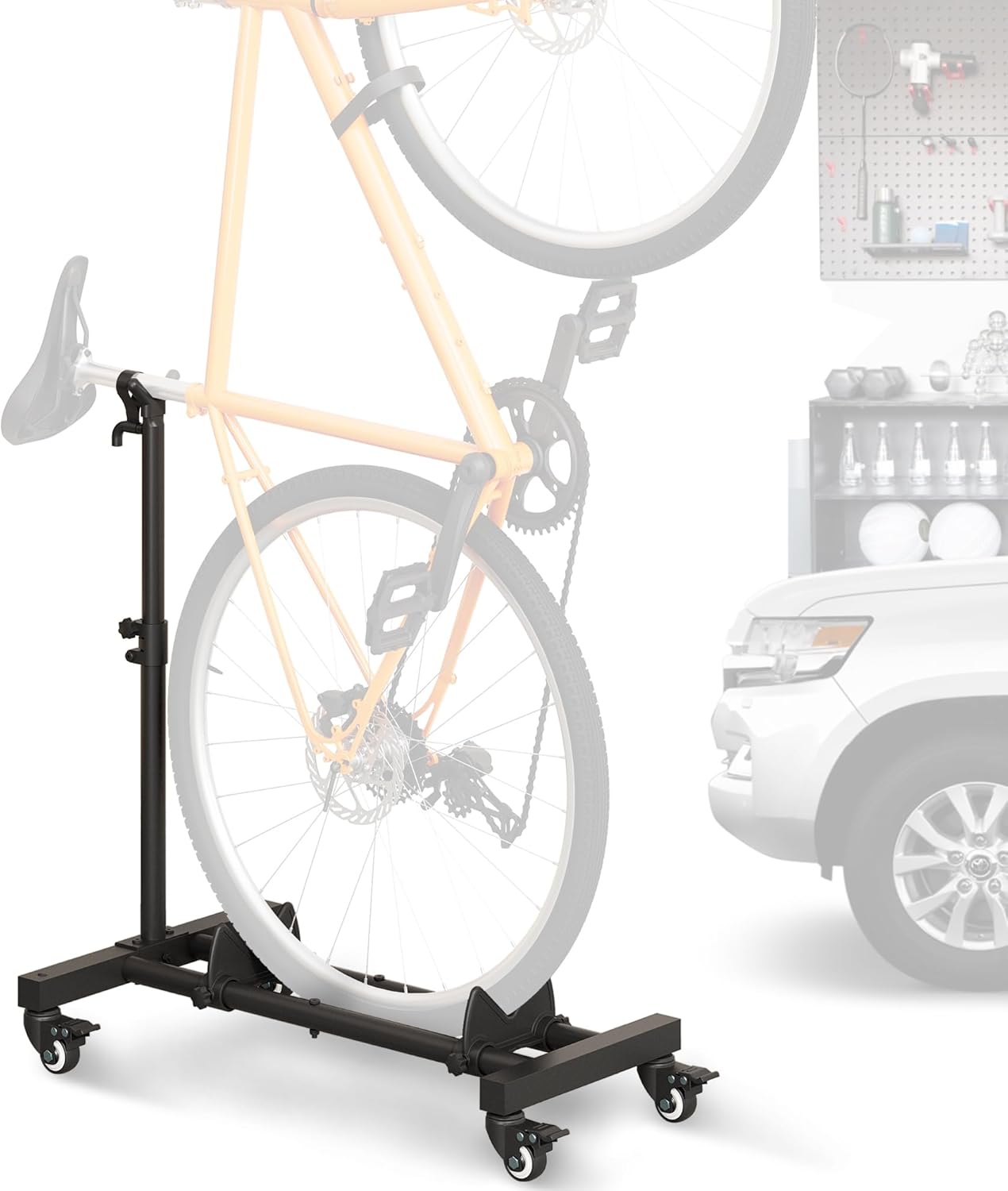 Vertical Bike Stand, Freestanding Indoor Bike Storage Rack Upright Bicycle Floor Stand Indoor Bike Holder with Adjustable Height for Garage & Apartment - for Wheels Sizes up to 29”
