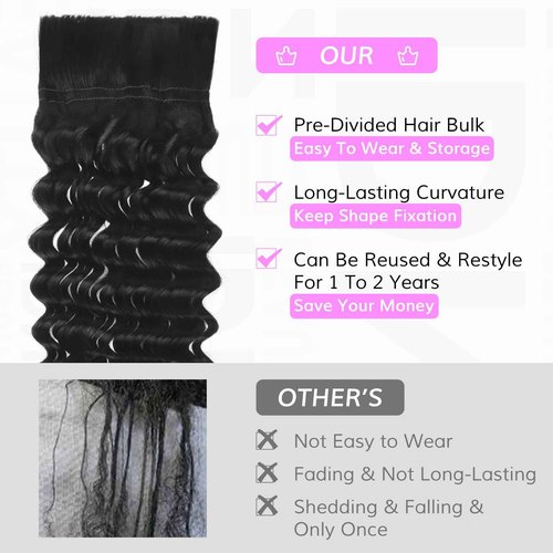 IDN BEAUTY Pre Divided Human Braiding for Boho Braids Hair Extensions, 24 Inch 100g Natrual Black Deep Wave Human Hair for Braiding Bohemian No Weft 12A Virgin Brazilian Wet and Wavy