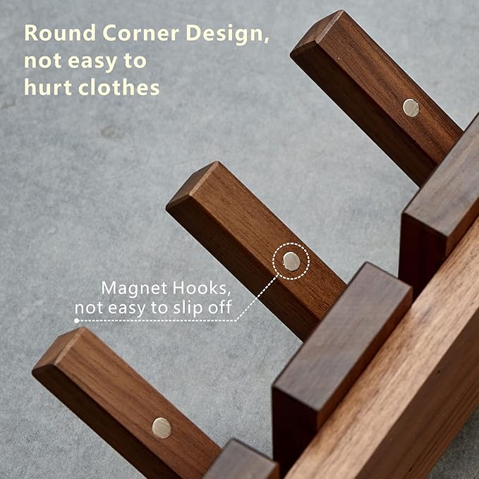 QUELLANCE Wooden Coat Hooks Wall Mounted, Coat Rack Hanger Wall Mount with 4 Hooks, Heavy Duty Coat Hooks for Hanging Coats/Keys/Hats/Robe&Towels/Plants/Bags, Home Decor Gift, Walnut