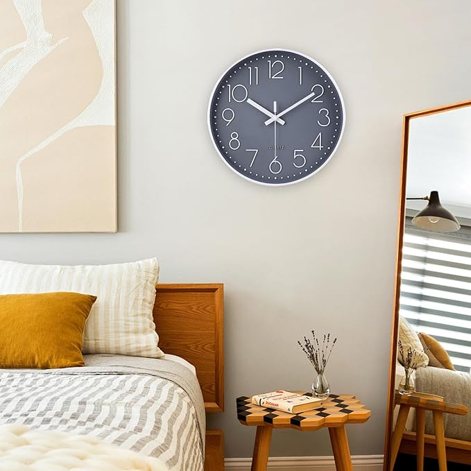 jomparis 13 1/2 Inches Gray Wall Clock Silent Battery Operated Wall Clock Modern Simple Style Decor Clock