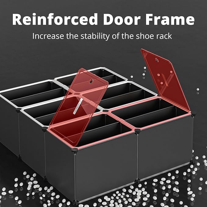 MAGINELS 8-Tier Shoe Rack,Expandable Plastic Shoe Cabinet. Shoe Storage with Door,Entryway, Closets, Hallway, and Bedroom.Accommodates Up to 48 Pairs of Shoes.Grey (3 by 8)