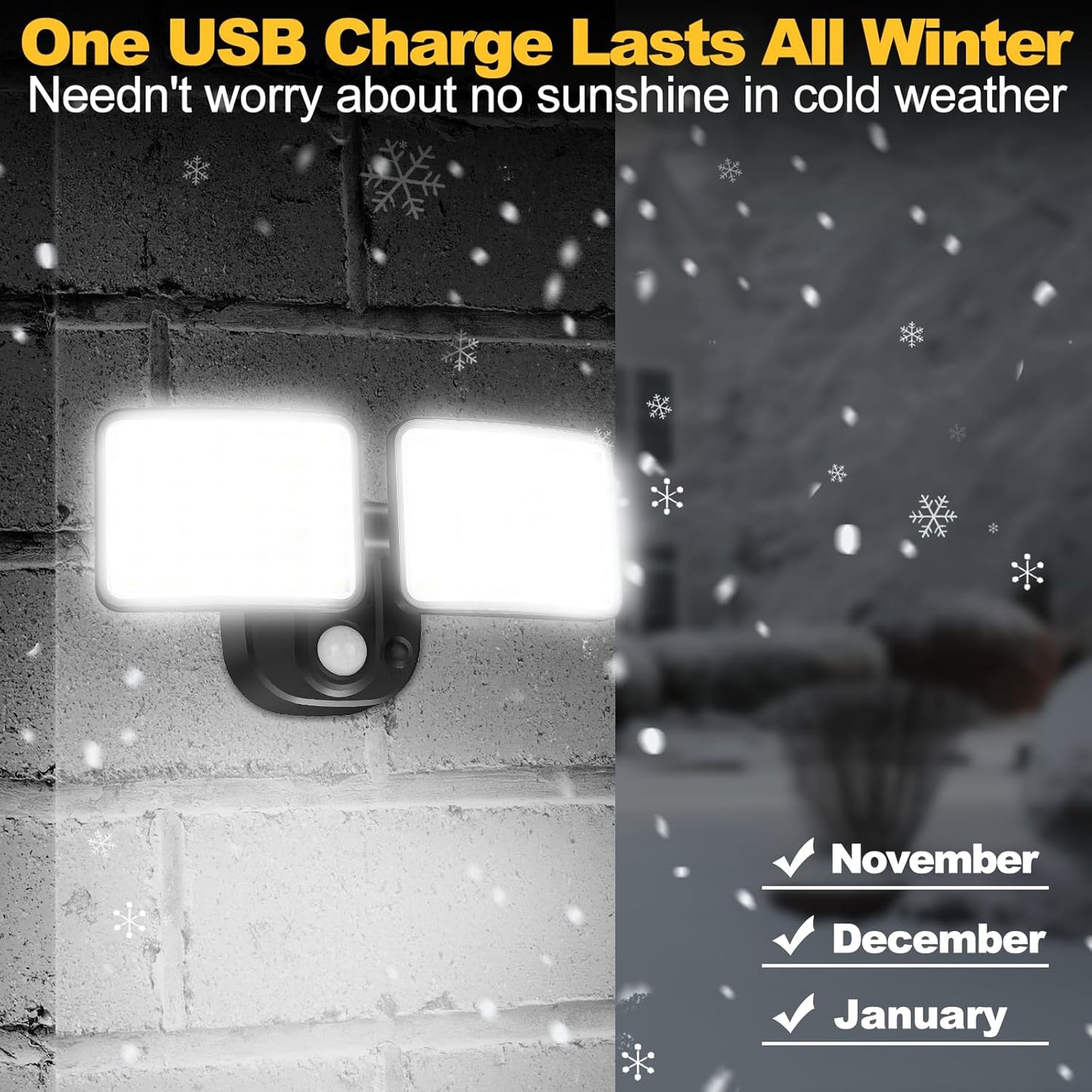 Rechargeable Battery Operated Light, 2500&4000LM Motion Sensor Security Light(1-3 Months Endurance), USB Charging LED Flood Outdoor for Garage/Yard/Entryways/Patio/Garden (2 Pack)