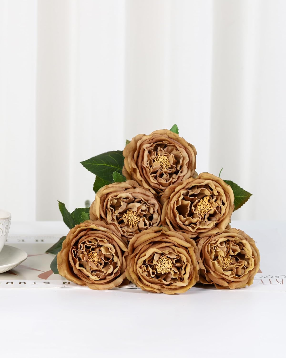 DuHouse 5Pcs Silk Roses Fake Roses with Stems Real Touch Rose Peony Latex Fake Flower for Arrangement Wedding Party Home Decoration