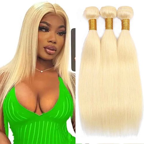 Fabimiya 22 24 26 Inch Bundles Human Hair Blonde 613# Straight Wave Human Hair Bundles Unprocessed Soft Sewn In Hair with Double Weft for Black Women