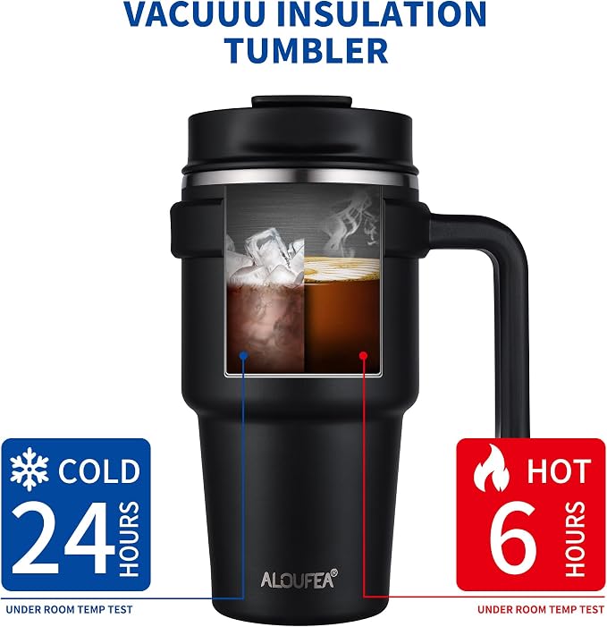 20 oz Insulated Coffee Mug Tumbler with Handle, Stainless Steel Travel Mug Tumbler with Lid and Straw,Double Wall Vacuum Leak Proof Ice Coffee Thermal Cup, Lavender