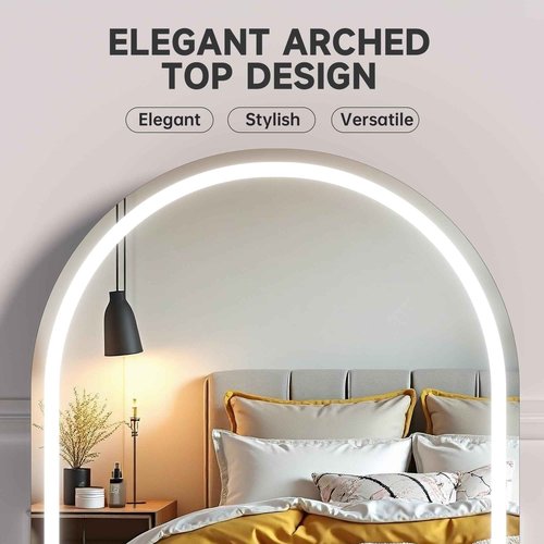 MINISO Vanity Mirror with Lights-14" x 18" Arched Makeup Mirror with 3 Color Lights, Adjustable Brightness, 10X Magnification