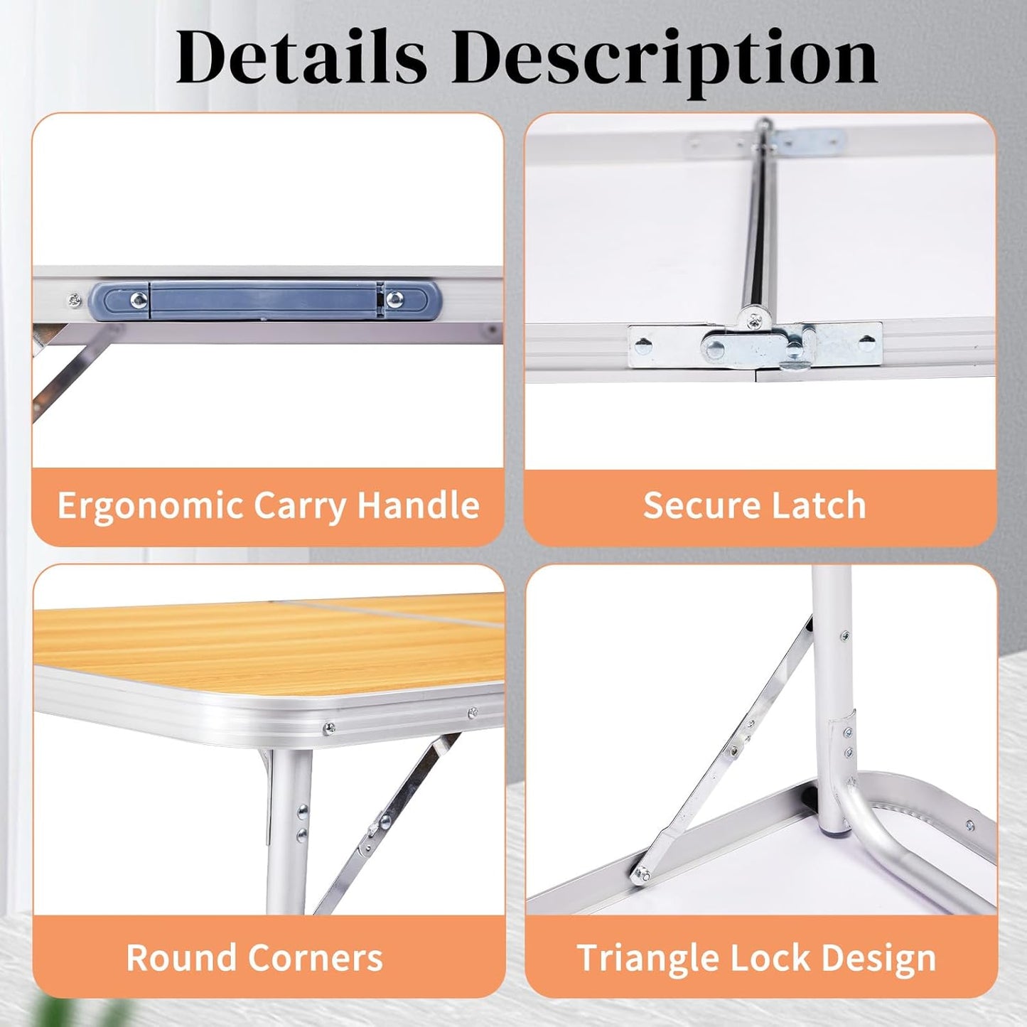 Outvita 6ft Portable Folding Camping Table, Outdoor Waterproof Adjustable Height Table, Aluminum Lightweight Suitcase Foldable Table for Picnic BBQ Beach Dining