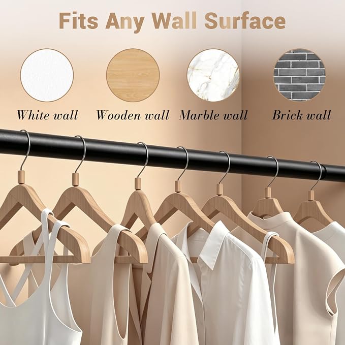 Closet Rod Adjustable 17 to 38 Inch, 1-1/4” Diameter, Closet Rods for Hanging Clothes, Stepless Metal Heavy Duty Hanging Rod for Closet Wardrobes Laundry RV (Black)