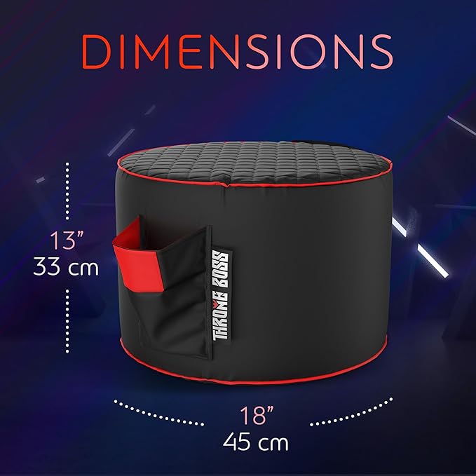 Throne Boss Gaming Footstool - Cover ONLY No Filling - Matching Bean Bag Chair Pouf/Ottoman - Round Gamer Foot Stool Footrest with Drink Holder (Red)