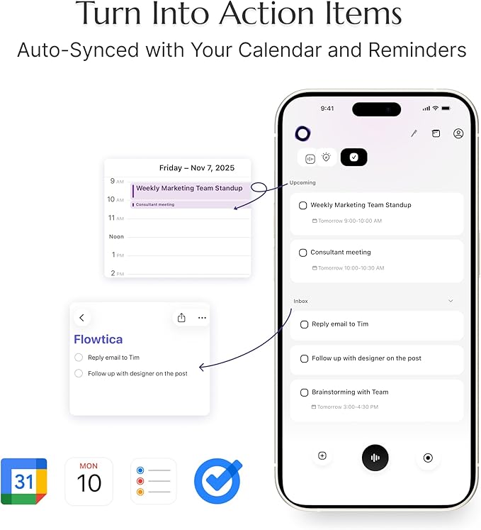 Flowtica Scribe AI Voice Recorder, App Control, Transcribe & Summarize, One-Press Highlight, HiFi Audio, Background Auto-Sync, Note Taker for Meetings & Lectures, Ultra-Slim, Pogopin Cable Included