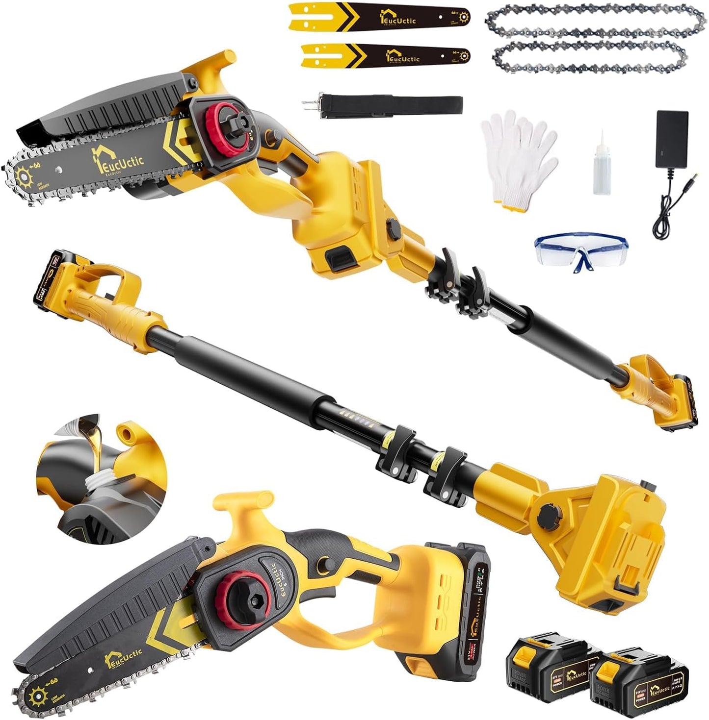 Cordless Pole Saw 3-in-1 with 6&8 Inch Mini Chainsaw, Battery Powered Electric Pole Saw for Tree Trimming with 2×4.0Ah Battery, Lightweight, Up to 14 FT Extendable Pole Saw for Home & Garden & DIY