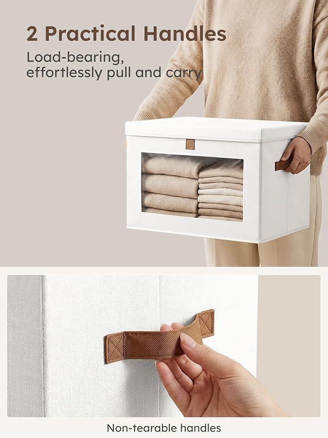 Homsorout Medium Fabric Storage Bins - Closet Shelf Organizer with Open Window, 4 Pack Closet Baskets for Shelves, Stackable Decorative Boxes for Home, Dorm, White, 13.7" x 9.8” x 9.8"
