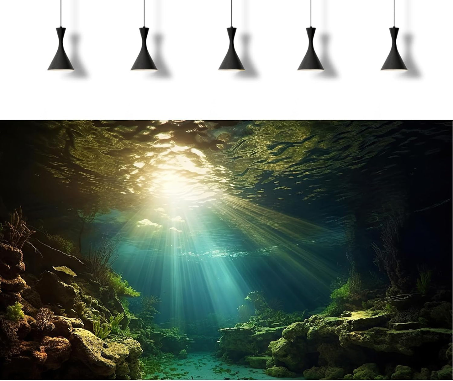 Fish Tank Background Under The Sea Aquarium Background Ocean Floor Sunray Rock Terrarium Backgrounds Coral Reef Aquatic Plants Underwater Cave Aquarium Wallpaper for Fish Tank Decorations 30x12in
