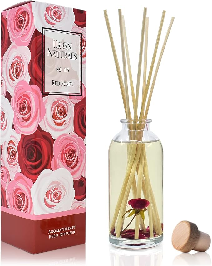 Urban Naturals Red Roses Reed Diffuser Oil Gift Set| Floral Scented Sticks Room Freshener for Bathroom, Kitchen & Bedroom | Great Idea