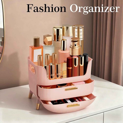 MASSY Egg Shape(Oval) Makeup Storage Box, Countertop Portable Vanity Cosmetics Organizer Preppy Style
