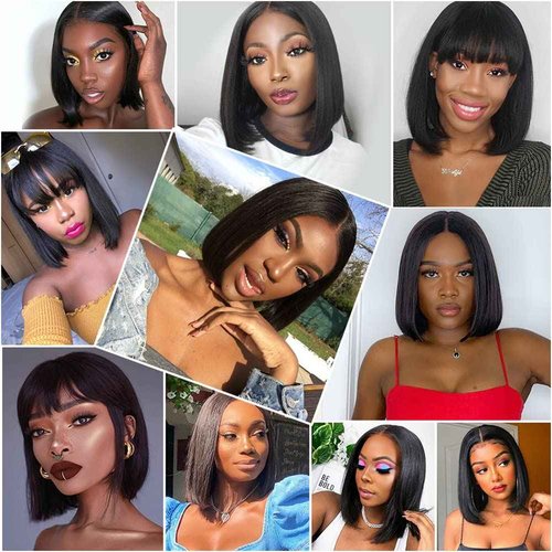 CHUDI 4x4 Bob Closure Wigs Human Hair 180% Density Glueless HD Lace Straight Bob Wigs Pre Plucked Natural Hairline Unprocessed Brazilian Human Hair for Women 14 inch
