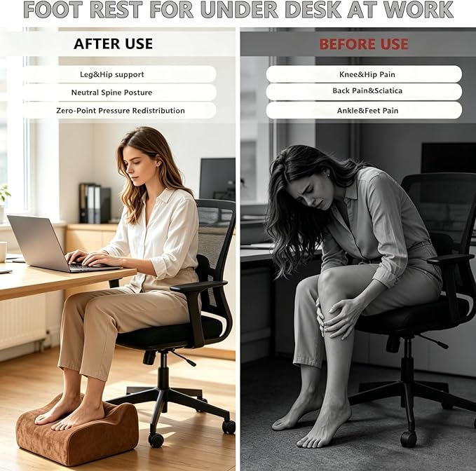 Foot Rest for Under Desk at Work. Multifunctional 3-Tier Foot Stool Office Desk Accessories, Soft Ergonomic Footrest,Support Foot Pillow,Heel Chair,Leg Elevation Pillow (Brown, One Size)