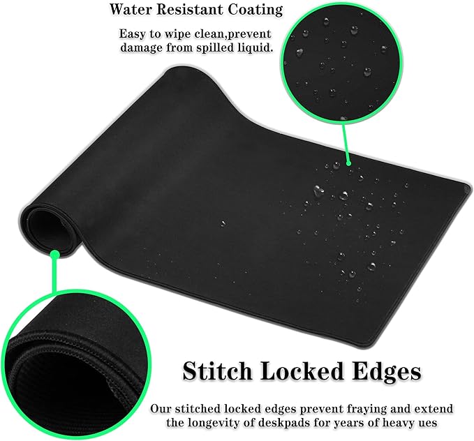 Keyboard Mousepad Black White, Big Mouse Pad Office Desk Pad Non-Slip Rubber Base Waterproof with Stitched Edges, 35.4" X 15.7" for Work/Game/Office/Home Dog Paw. Cat Footprint Dog Paw