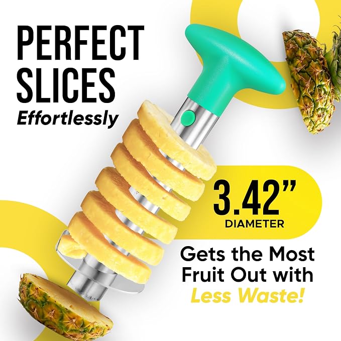Zulay Kitchen Pineapple Corer and Slicer Tool – Stainless Steel Pineapple Cutter with Eye Remover Tool – Ergonomic Handle & Easy Core Remover – Reinforced Heavy-Duty Blade – Light Green