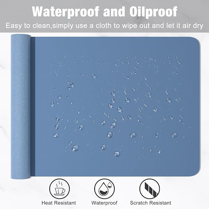 Hsurbtra Desk Pad, 48" x 17" PU Leather Desk Mat, XXXL Extended Mouse Pad, Waterproof Desktop Blotter Protector, Non-Slip Ultra Thin Large Laptop Keyboard Writing Mat for Office Home, Dark Blue