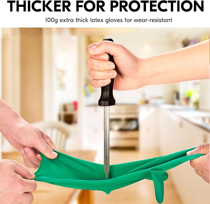 Vgo... 2-Pairs Reusable Household Gloves, Rubber Dishwashing gloves, Extra Thickness, Long Sleeves, Kitchen Cleaning, Working, Painting, Gardening, Pet Care (Size S, Green, HH4601)