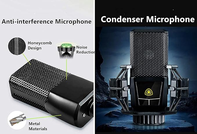 K300 Podcast Equipment Bundle, With Podcast Condenser Microphone, Voice Changer Sound Card with Multiple Sound Effects and LED Light, Prefect for Streaming/Podcasting/Gaming/Recording/YouTube/PC