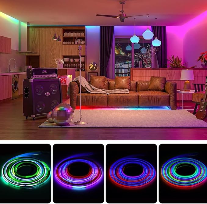 BTF-LIGHTING WS2811 Smart IC RGB FCOB COB LED Strip, UL Listed 630LEDs/m High Density Color Chasing Uniform Light, DC24V 32.8FT 10mm Width Tape Light for Home Party DIY Decor(No Adapter or Controller)