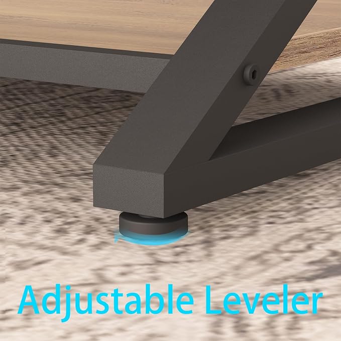 HSH Rustic Farmhouse Coffee Table, Modern Minimalist Wood and Metal Living Room Table, 2 Tie Rectangle Center Table with Storage & Display Shelf, Simple Office Cocktail Tea Table, Rustic Oak, 39 Inch