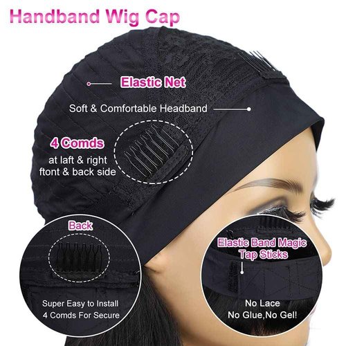 AISI Bob Headband Wig Human Hair Short Wigs for Black Women Straight 150% Density (16 Inch)