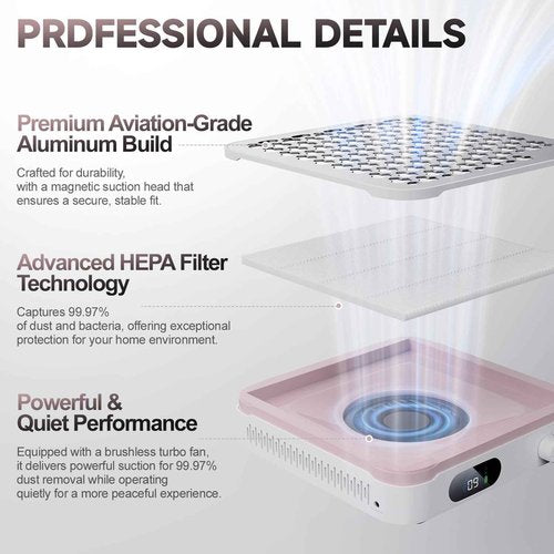 48W Cordless Nail Dust Collector with 10 Speed Settings, Powerful Suction Nail Vacuum for Manicure Table, Resin/Nail Dust Cleaner for Acrylic & Gel Nails, Salon & Home Use