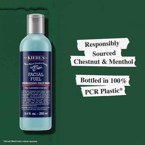 Kiehl's Facial Fuel Face Wash, Refreshing + Invigorating Men's Gel Cleanser, with Caffeine, Vitamin E and Menthol, Non-Drying Formula Moisturizes Skin, Great for Clogged Pores - 33.8 fl oz