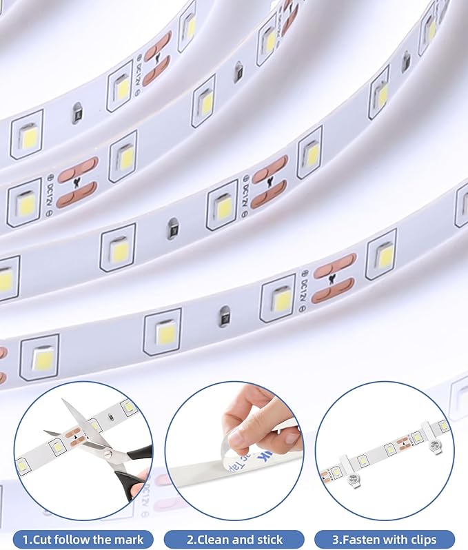 40ft LED Strip Lights with Remote, 6500K Daylight White Dimmable Tape Lights, 12V 720 LEDs 2835 Strong Adhesive Rope Lights for Cabinet Kitchen Ceiling Closet Vanity Mirror Stairway Basement