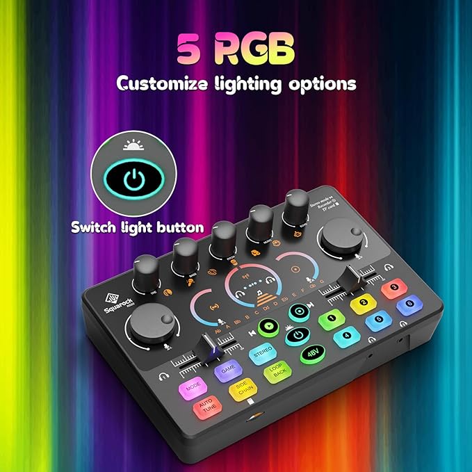 Podcast Equipment Bundle,5RGB Mixer with XLR-6.5mm interface,Dynamic Microphone, TF Card, Surround Sound, Suitable for Streaming/TikTok/YouTube, Compatible with Mobile Phones, PC,Camera RS2
