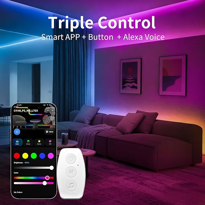 KSIPZE LED Strip Lights 50FT, RGB LED Lights for Bedroom, Smart APP Control LED Lights, Music Sync, DIY Multiple Colors, Flexible Color Changing LED Strip Lighting for Home Room Decor