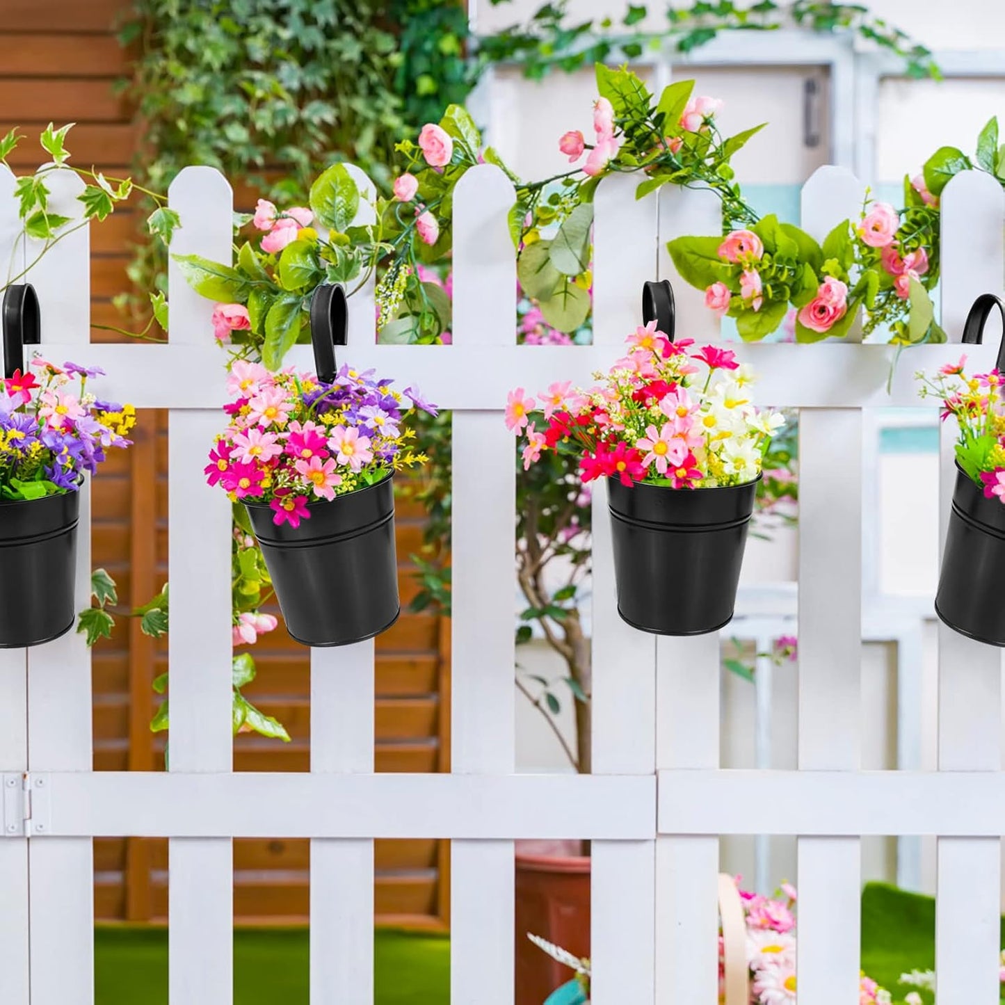 OGIMA 10pcs Hanging Flower Pots, Metal Iron Wall Planter Indoor/Outdoor for Railing Fence Balcony Garden Home Decoration with Detachable Hooks