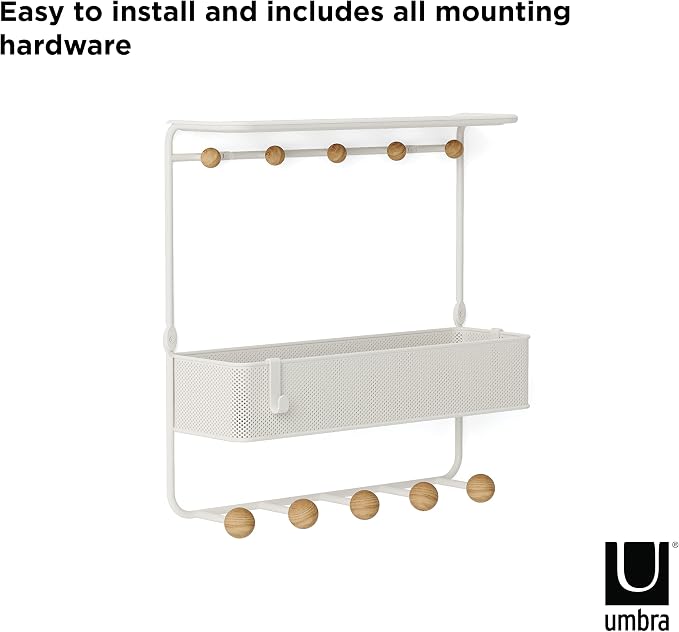 Umbra Estique Entryway Organizer with Hooks and Shelves, W/Shelf, White (Pack of 3)