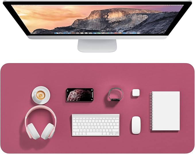 Hsurbtra Desk Pad, 35.5" x 17" PU Leather Desk Mat, XXL Extended Mouse Pad, Waterproof Desktop Blotter Protector, Non-Slip Ultra Thin Large Laptop Keyboard Writing Mat for Office Home, Deep Red