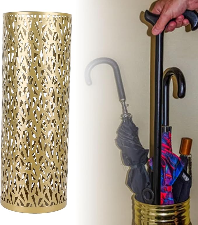 Umbrella Stand Rack for Entryway Metal Hollowed Freestanding Round Umbrella Holder Organizer Bin for Home Hotel Office Decor (Medium)