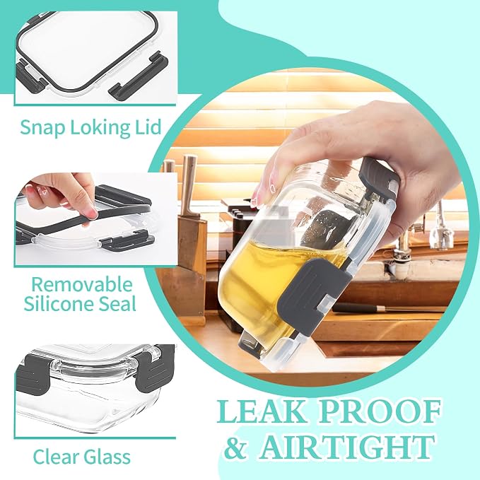 Skroam 10-Pack Glass Meal Prep Containers, Food Storage Containers with Snap Locking Lids, Airtight Bento Boxes for Microwave, Oven, Freezer and Dishwasher