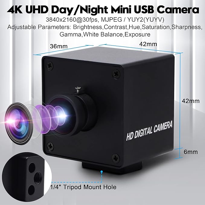 SVPRO 4K USB Wide Angle UVC Computer Camera With 170 Degree Fisheye Lens, Industrial IMX317 Sensor for Linux Windows Android Mac OS, Plug&Play Video With 1/4" Screw Mount