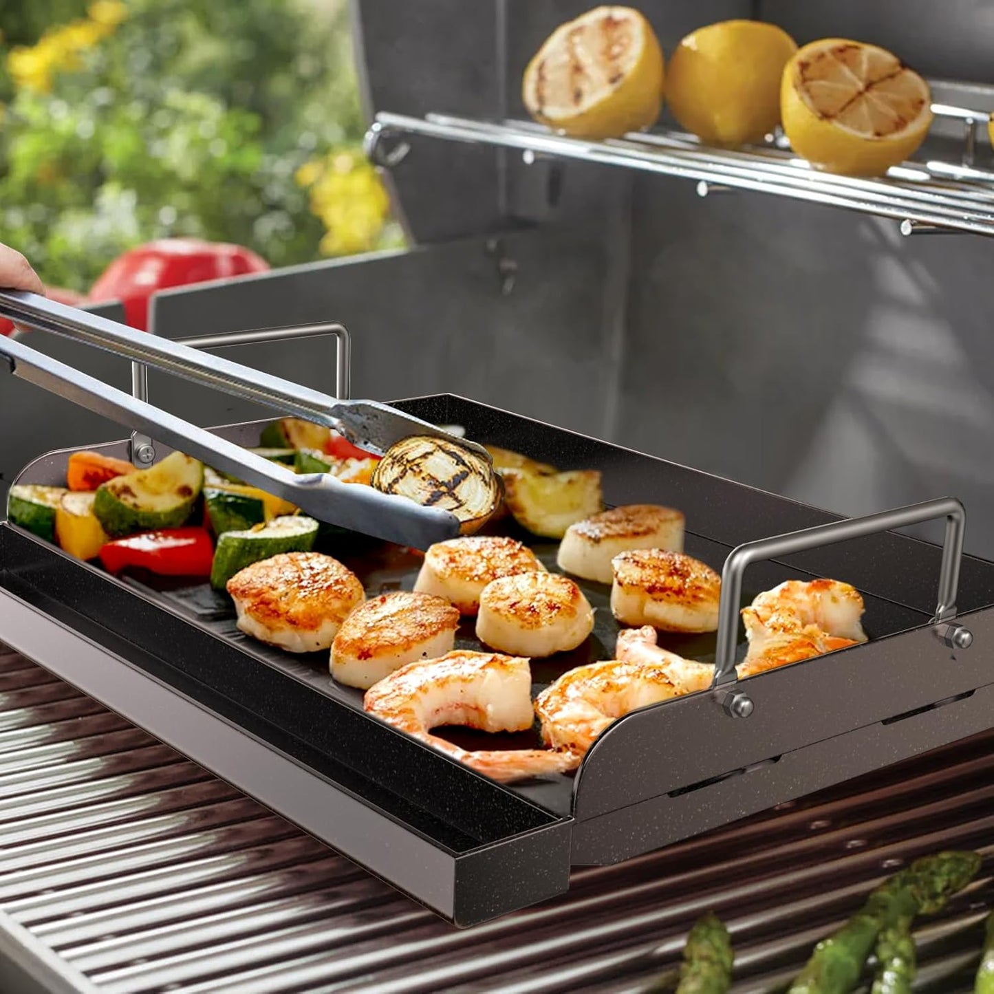 Cast Iron Griddle for Gas Grill, Nanoceramic Nonstick Flat Top Griddle Insert for Outdoor Gas Grill