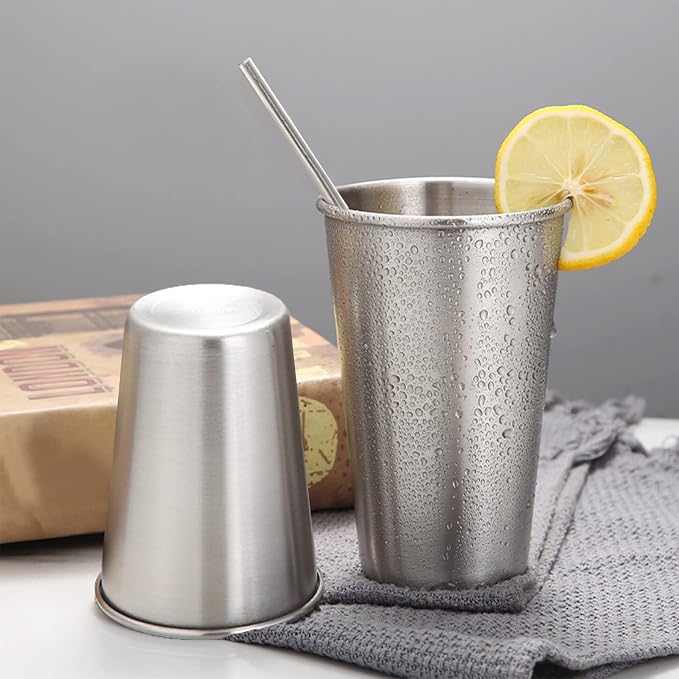 16 Pack 16oz Stainless Steel Pint Cup,Healthy Unbreakable and Stackable,Metal Drinking Glasses