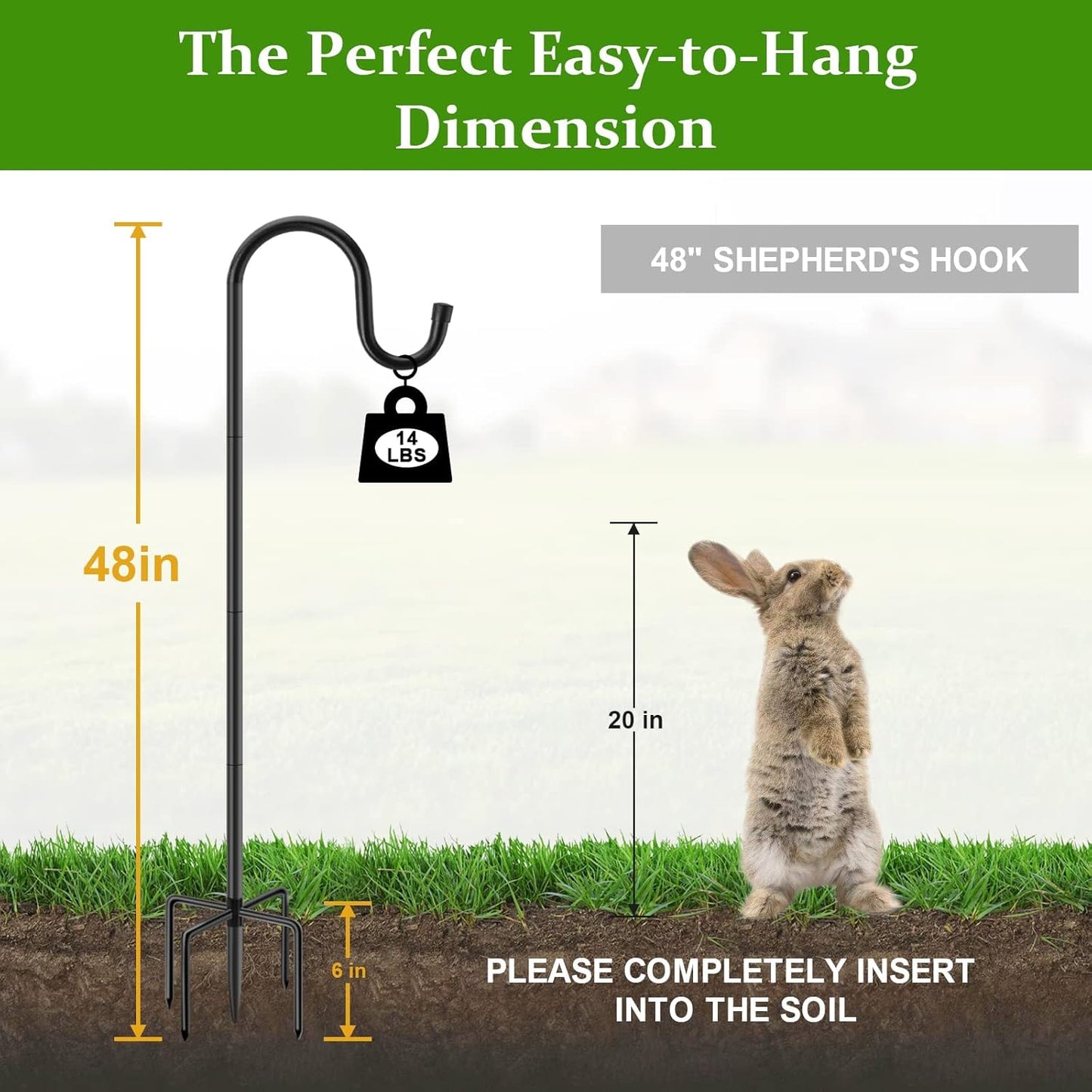 Shepherds Hooks for Outdoor, 48 Inches Garden Bird Feeder Pole for Hanging Bird Feeder, Plant Baskets, Solar Light Lanterns, Outdoor Plant Hanger Hook with 5 Base Prongs, 2 Packs