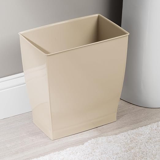 iDesign Small Plastic Bathroom Trash Can, Slim Rectangle Garbage Bin for Bedroom, Office, Dorm, 4-Pack, Brown