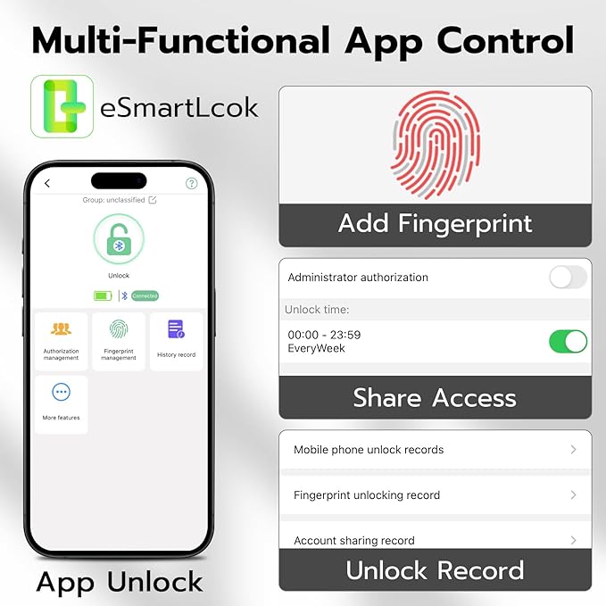 Fingerprint Padlock,Gym Locker Lock,Smart Padlock with APP Unlock,Fingerprint Lock USB Rechargeable for Gym Locker,Locker, School,Storage, Luggage