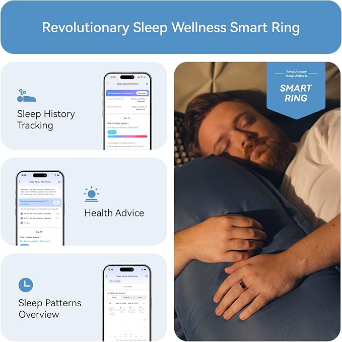 RingConn Gen 2, World’s First Smart Ring with Sleep Apnea Monitoring, No APP Subscription, 12-Day Battery Life, Stress/Heart Rate/Women's Health Tracker, Android & iOS Compatible (Gold, Size 6)