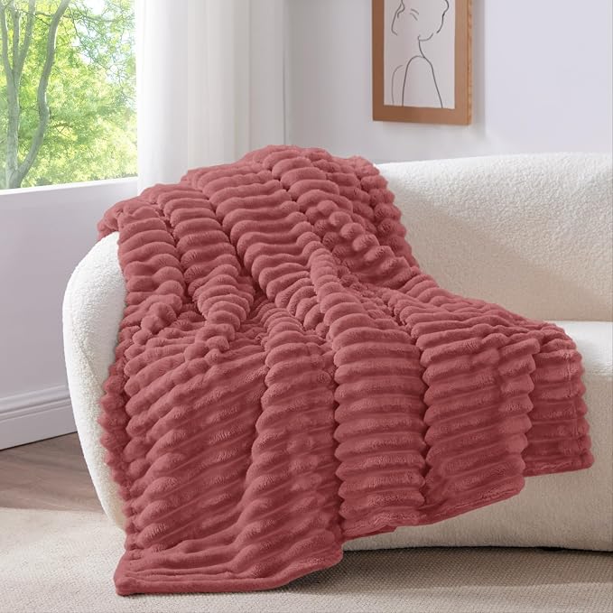BEDELITE Fleece Throw Blanket for Couch - 300GSM Soft & Warm Fluffy Brick Dust Blanket, Decorative and Giftable Striped Blankets for Women, Men, 50"x60"