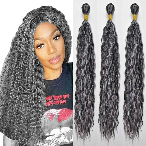 Habiliana Bundles Human Hair 22 24 26 Inch Deep Wave P1B/GREY Human Hair Bundles 11A Unprocessed Brazilian Virgin Quick Weave Hair Extensions for Black Women