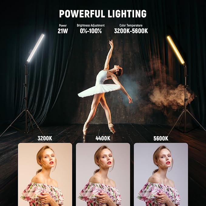 NEEWER Upgraded LED Video Light Stick & 2.4G Remote Kit, 2 Pack Handheld Dimmable 3200K~5600K CRI97+ Video Lighting with Stands/Filters/Bag for YouTube Video Recording Photography Gaming, BH20B Silver